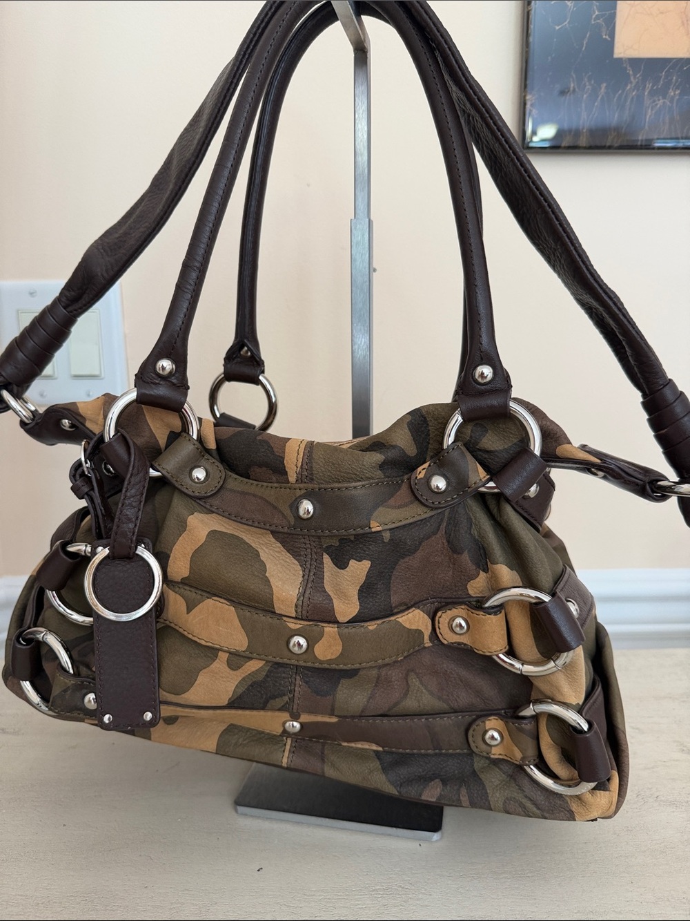 Camouflage Leather-Trim Shoulder Bag - Brown Camo - Picture 2 of 9